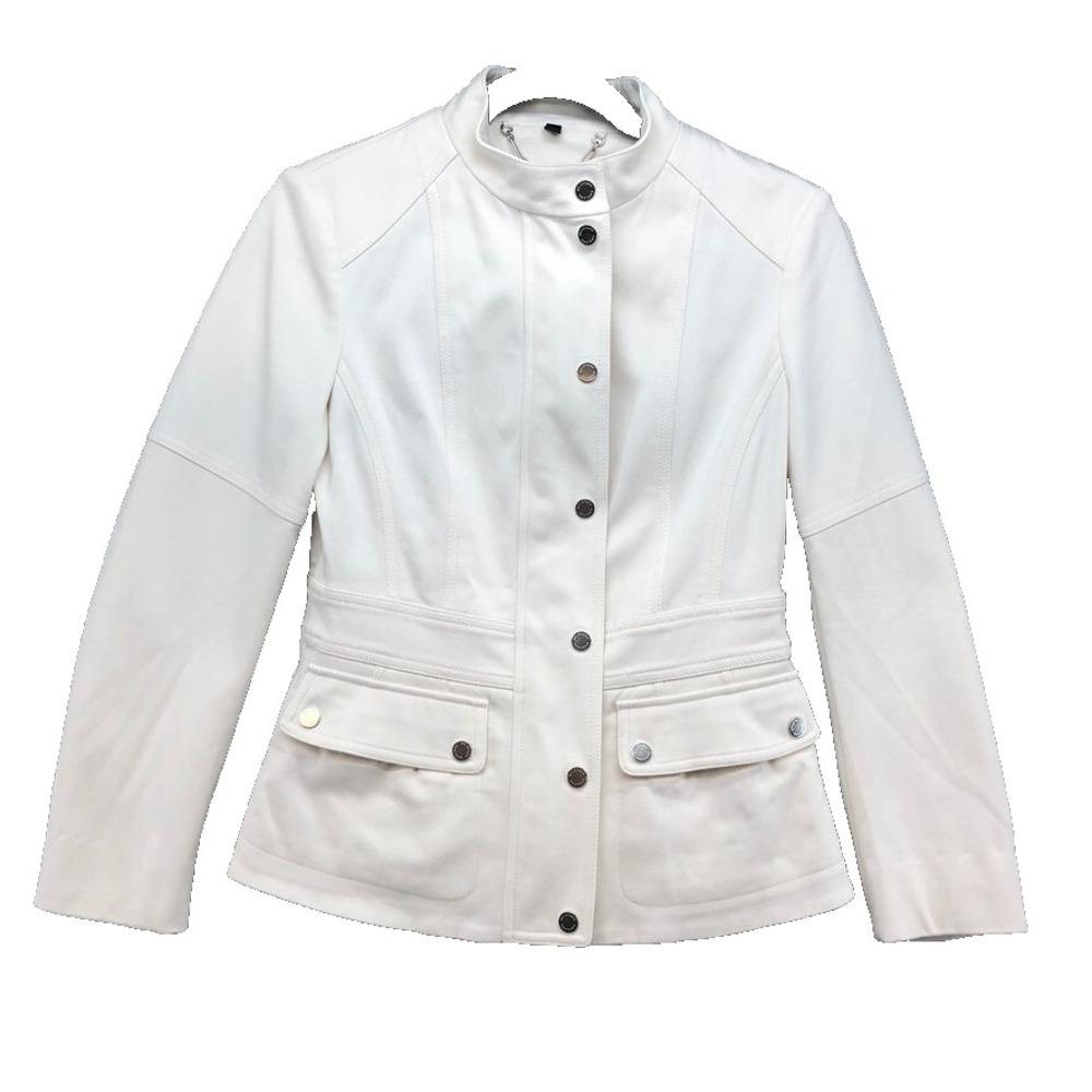 Belstaff Moto Biker Jacket Womens 40 Medium White Edgy Bold Urban Teacher Office